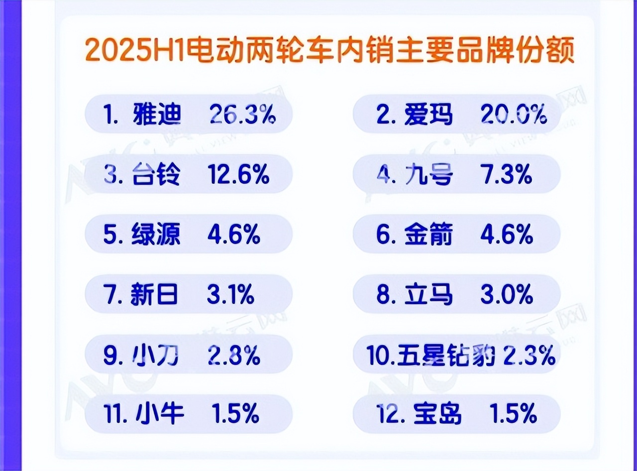 2025爱玛电动车销量_九号小牛电动车增速_电动车市场2025上半年销量