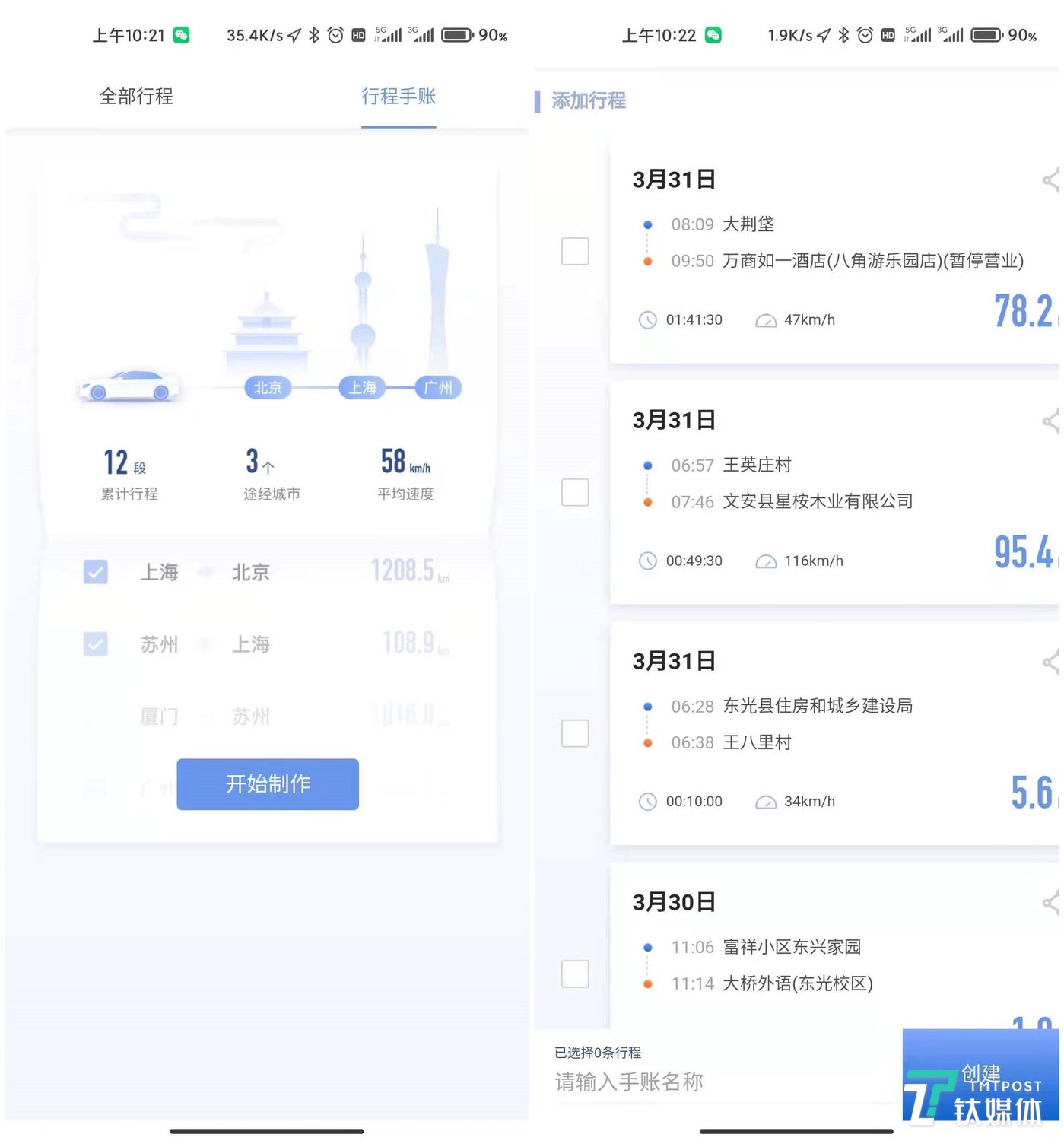 对行程也有详细的记录